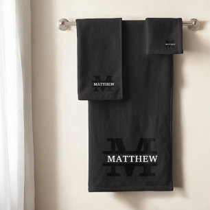 Conjunto De Toalhas Monograma Elegante Personalizado e Nome Preto