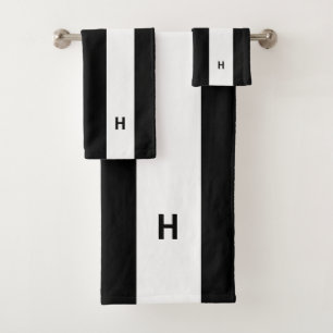 Conjunto De Toalhas Monograma em preto e branco listrado