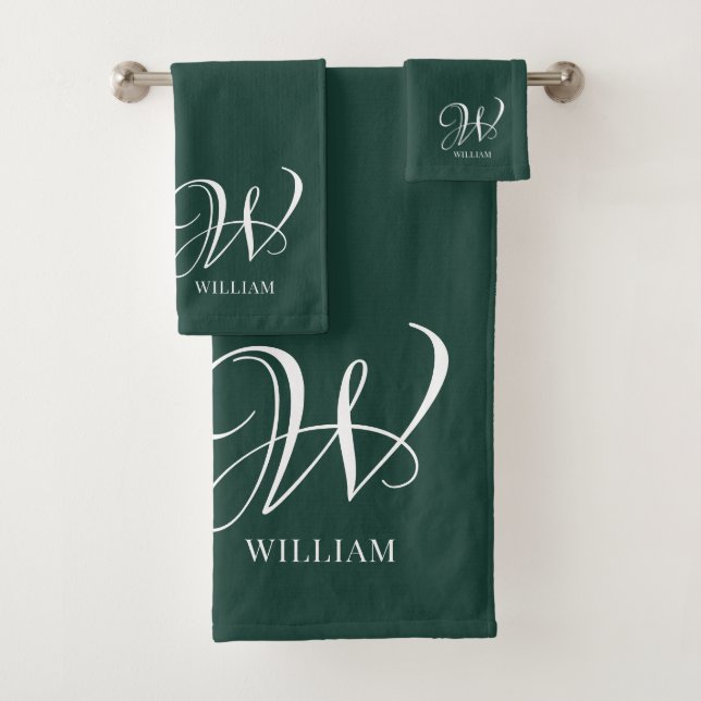 Conjunto De Toalhas Monograma Emerald Personalizado Inicial (Insitu)