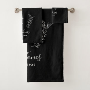 Conjunto De Toalhas Monograma familiar e nome elegante personalizado