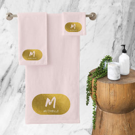 Conjunto De Toalhas Monograma Feminina Dourada Cor-de-Rosa Esbranquiça
