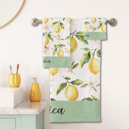 Conjunto De Toalhas Monograma Floral Botânico de Fruta de Limão Cítric