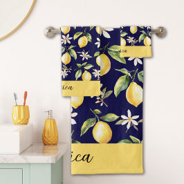 Conjunto De Toalhas Monograma Floral Botânico de Fruta de Limão Cítric