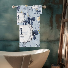 Monograma Floral de Arco Azul Elegante Personaliza