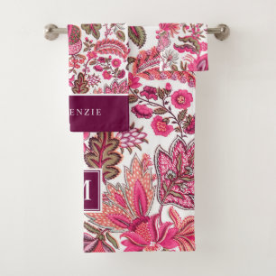 Conjunto De Toalhas Monograma Floral de Boho Rosa