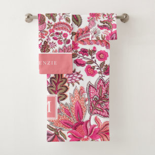 Conjunto De Toalhas Monograma Floral de Boho Rosa