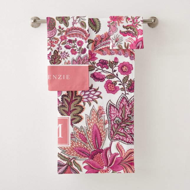 Conjunto De Toalhas Monograma Floral de Boho Rosa (Insitu)