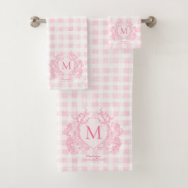Conjunto De Toalhas Monograma Floral de Crest Floral, Cor-de-Rosa,