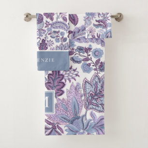 Conjunto De Toalhas Monograma Floral Purple Boho Vintage