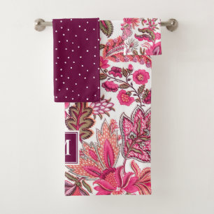 Conjunto De Toalhas Monograma Floral Rosa Boho Vintage