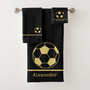 Conjunto De Toalhas Monograma Futebol Dourado negro