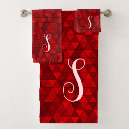 Conjunto De Toalhas Monograma Geométrico Clássico Vermelho Moderno