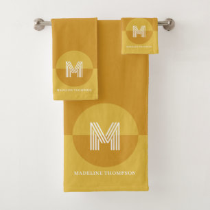Conjunto De Toalhas Monograma Geométrico Moderno Amarelo-Mostarda-Bran