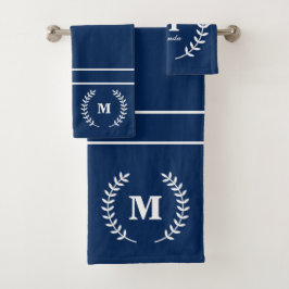 Conjunto De Toalhas Monograma inicial azul Marinho minimalista moderno