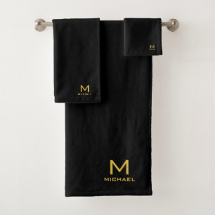 Conjunto De Toalhas Monograma inicial Dourado personalizável preto