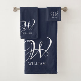 Conjunto De Toalhas Monograma inicial personalizado de Marinho azul El