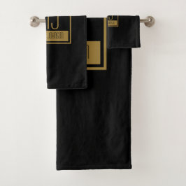 Conjunto De Toalhas Monograma inicial preto e Dourado moderno