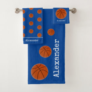 Conjunto De Toalhas Monograma — Laranja de basquete — Azul