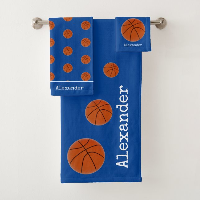 Conjunto De Toalhas Monograma — Laranja de basquete — Azul (Insitu)