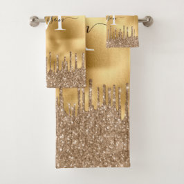 Conjunto De Toalhas Monograma Lente Dourada Amarelo Coletor  Metálico