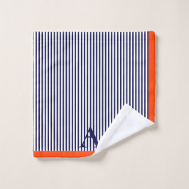 Conjunto De Toalhas Monograma Listrado Azul e Laranja Fofo e Elegante 