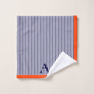 Conjunto De Toalhas Monograma Listrado Azul e Laranja Fofo e Elegante