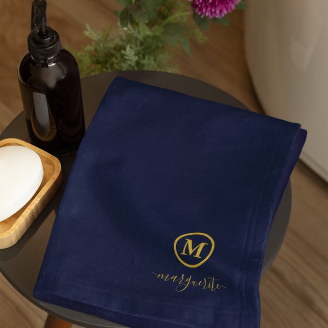 Conjunto De Toalhas Monograma marinho Azul e Dourado (Criador carregado)
