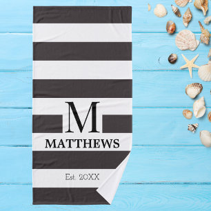 Conjunto De Toalhas Monograma Marinho Blue Stripes Family Beach House