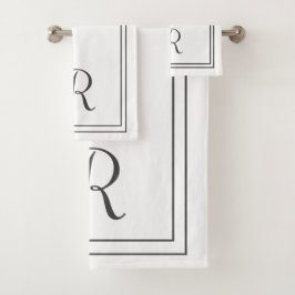 Conjunto De Toalhas Monograma Moderno de Black & White Stripes Elegant