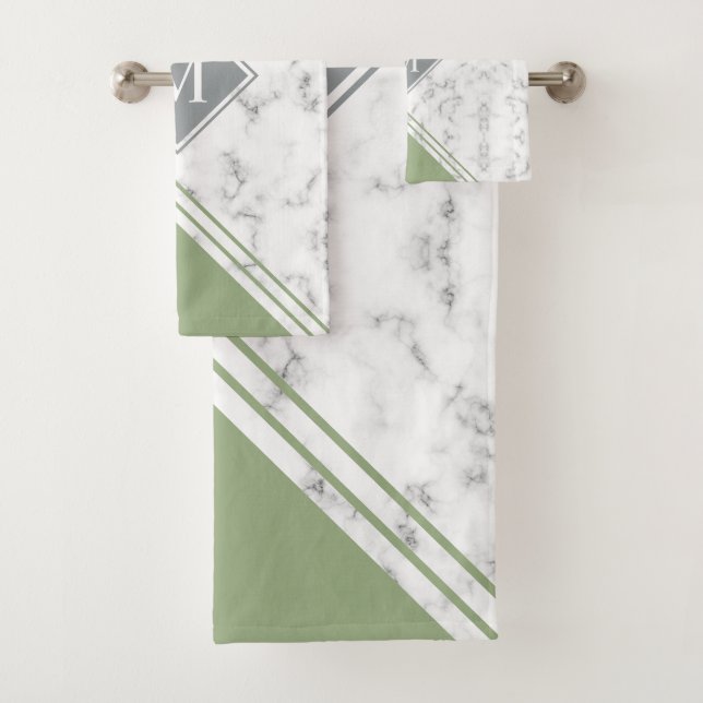 Conjunto De Toalhas Monograma moderno de cinza verde de sábio (Insitu)