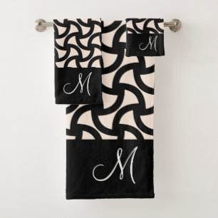 Conjunto De Toalhas Monograma Moderno Elegante Preto e Creme