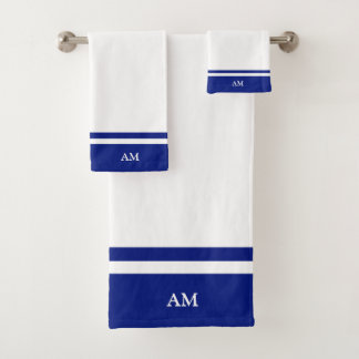 Conjunto De Toalhas Monograma Moderno em Azul e Branco