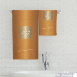 Conjunto De Toalhas Monograma moderno laranja queimado elegante