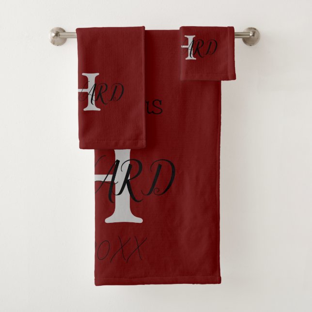 Conjunto De Toalhas Monograma moderno Novas casas Borgonhosas Vermelho (Insitu)
