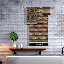 Monograma Moderno Truta Peixe Design Preto Ferruge