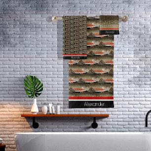 Conjunto De Toalhas Monograma Moderno Truta Peixe Design Preto Ferruge