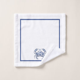 Conjunto De Toalhas Monograma Náutico Costeiro de Caranguejo Azul