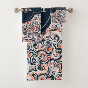 Conjunto De Toalhas Monograma - Padrão Abstrato de Laranja Branco Pret