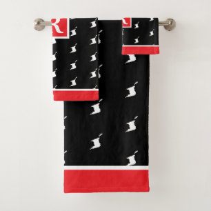 Conjunto De Toalhas Monograma Patriótico em VERMELHO BRANCO e PRETO