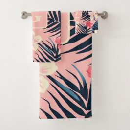 Conjunto De Toalhas Monograma personalizado cor-de-rosa das flores tro