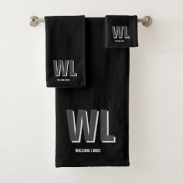 Conjunto De Toalhas Monograma personalizado de Cinza e preto minimalis