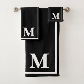Conjunto De Toalhas Monograma Preto & Branco Moderno e Elegante