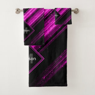 Conjunto De Toalhas Monograma preto cor-de-rosa-faísca metálico quente