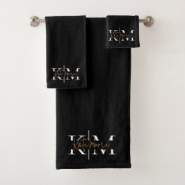 Conjunto De Toalhas Monograma Preto Dourado Elegante e Sofisticado 