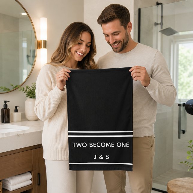 Conjunto De Toalhas Monograma Preto e Branco Simples Dois Se Tornam Um (Criador carregado)