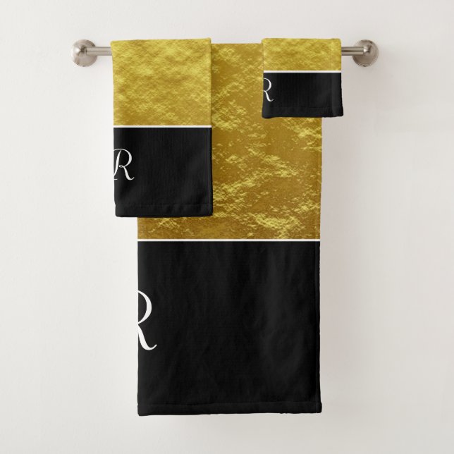 Conjunto De Toalhas Monograma Preto e Dourado Inicial   (Insitu)