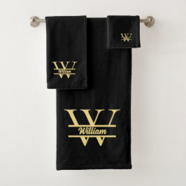 Conjunto De Toalhas Monograma Preto e Dourado | Letra Inicial Elegante
