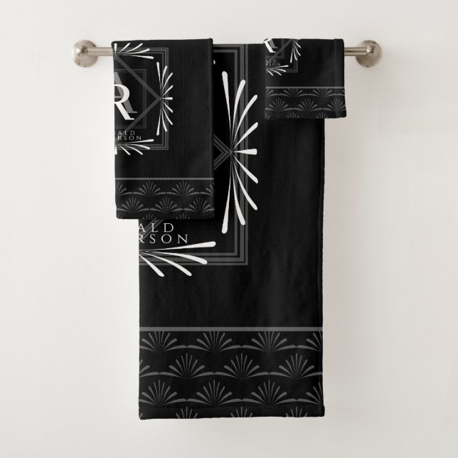 Conjunto De Toalhas Monograma Preto na moda (Insitu)
