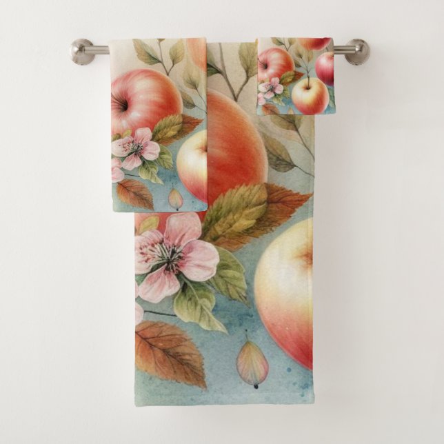 Conjunto De Toalhas Monograma Queda de maçã em cores pastosas aquarela (Insitu)