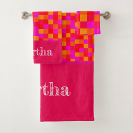 Conjunto De Toalhas Monograma Rosa Neon Funny Monograma verificou tijo